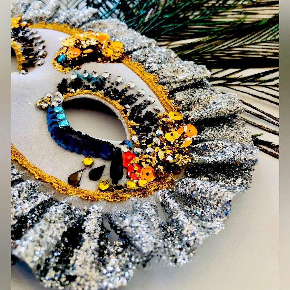 Eye mask costume Carnevale,Masquerade Mardi Gras Embellished eye mask feathers
